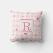 Coussin Jolie Plaid Rose & Cœurs Monogramme Chambre de Béb (Recto)