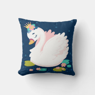 Coussin Jolie princesse bébé cygne blanc rose vert bleu