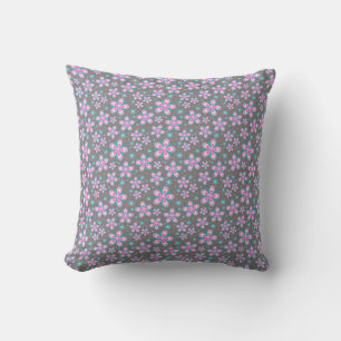 Coussin Jolie rose et gris floral