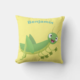 Coussin Jolie sauterelle verte heureuse dessin animé