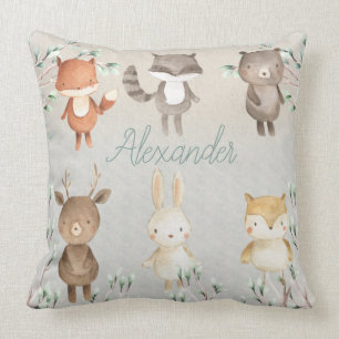 Coussin Jolie scène forestière Animaux de la forêt aquarel