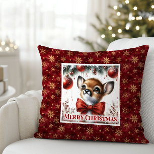 Coussin Jolie scène hivernale de bébé faon Décoration de c