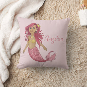 Coussin Jolie sirène rose fille de chambre Nom personnalis