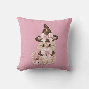 Coussin Jolie sorcière de chat d'Halloween Citrouille rose