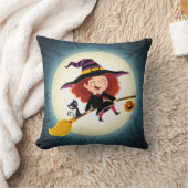 Coussin Jolie sorcière Halloween en chambre avec chat et C (Couverture)