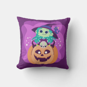 Coussin Jolie sorcière Halloween sur Citrouille Éffrayant