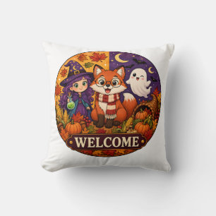 Coussin Jolie sorcière renard Halloween fantôme automne Bi