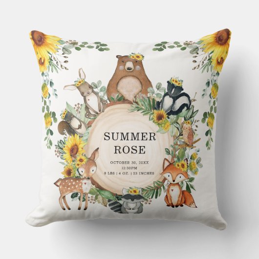 Coussin Jolie Tournesol Bois Animaux Fille Nourriture Déco (Recto)