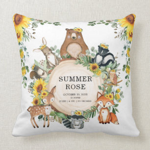 Coussin Jolie Tournesol Bois Animaux Fille Nourriture Déco