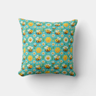 Coussin Jolies abeilles à miel et marguerites