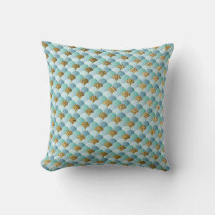 Coussin Jolies écailles de sirène en Aqua Mint Gold