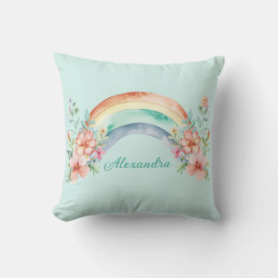 Coussin Jolies fleurs à l'aquarelle et arc-en-ciel