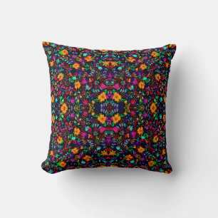 Coussin Jolies fleurs abstraites colorées noires