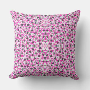 Coussin Jolies fleurs abstraites roses grises blanches