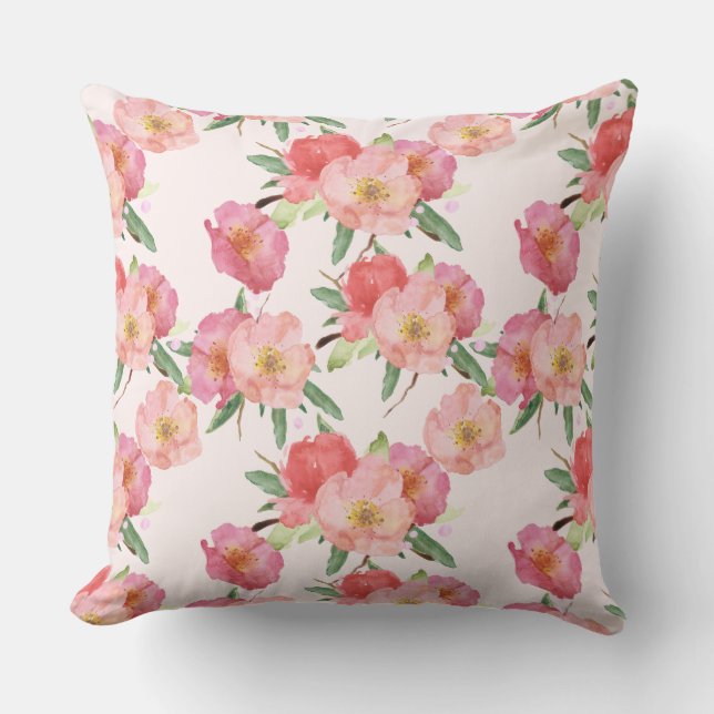 Coussin Jolies Fleurs Aquarelle Rose (Recto)