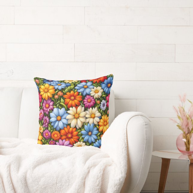 Coussin Jolies fleurs, aux couleurs vives, (Canapé)