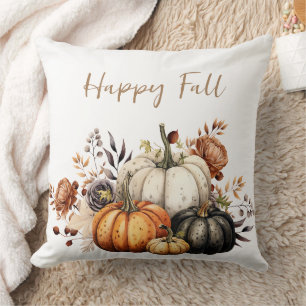 Coussin Jolies Fleurs d'Automne et Citrouilles Aquarelle A