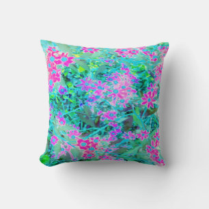 Coussin Jolies fleurs de jardin magenta et bleu royal