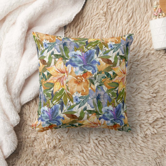Coussin Jolies fleurs de lis tigrées orange et bleues  (Couverture)