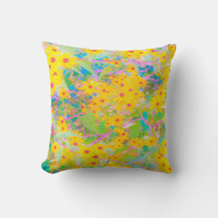 Coussin Jolies fleurs jaunes et rouges avec turquoise