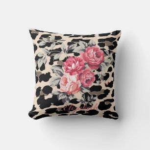 Coussin Jolies fleurs modernes sur impression léopard - pe