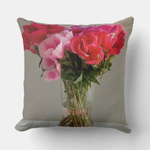 Coussin Jolies Fleurs Pour Février Photo+Nom Personnalisé