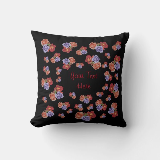 Coussin jolies fleurs roses rouges et bourgeons roses fleu (Recto)