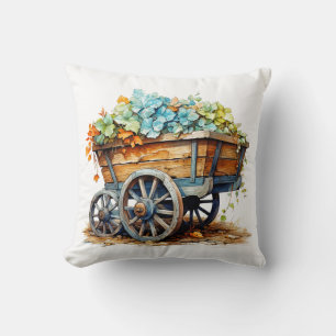 Coussin Jolies Fleurs Sauvages Dans Un Chariot En Bois