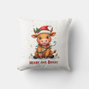 Coussin Jolies lumières de Noël de bébé vache des Highland