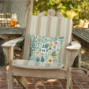 Coussin Jolies plantes de jardin florales à monogramme