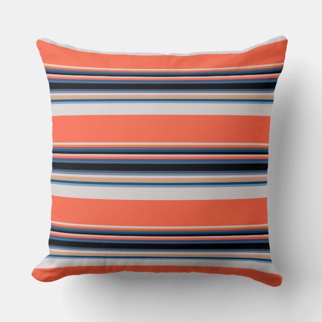 Coussin Jolies rayures orange bleu (Recto)