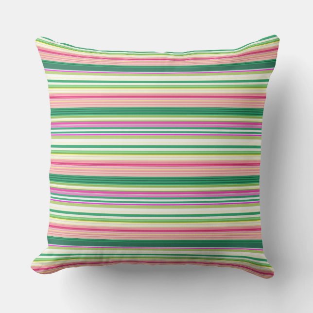 Coussin Jolies rayures roses vertes (Recto)