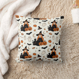 Coussin Jolies sorcières et chats noirs d'Halloween