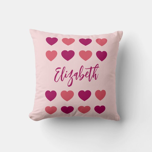 Coussin Jolies Teintes de Coeurs Roses Écriture Cursive No (Recto)