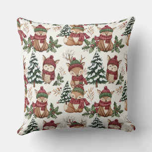 Coussin Jolis amis de la forêt hivernale – Animaux de fête