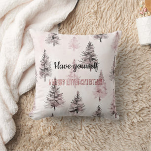 Coussin Jolis arbres de Noël floraux couleur pêche crème