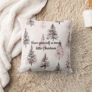 Coussin Jolis arbres de Noël floraux couleur pêche crème