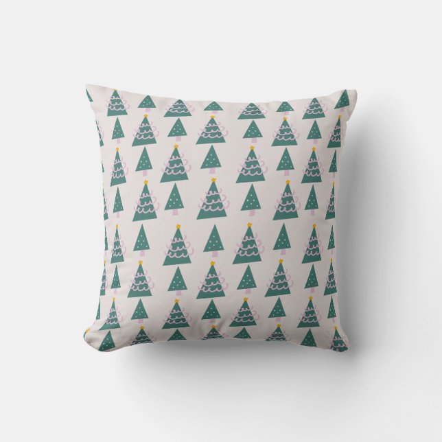 Coussin Jolis arbres gribouillis rose vert            (Recto)