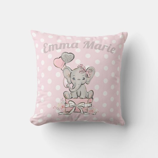 Coussin Jolis ballons éléphant fille bébé Rose Argent (Recto)
