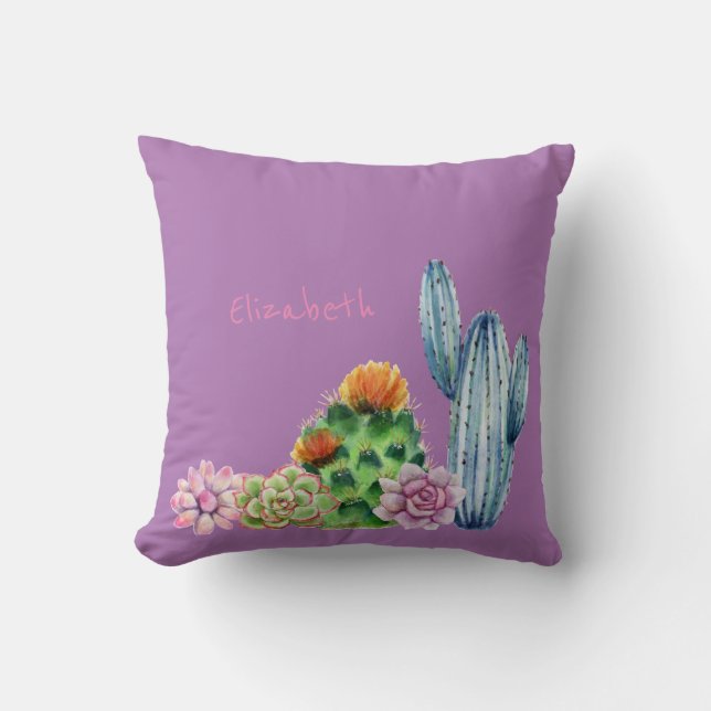 Coussin Jolis cactus succulents à l'aquarelle (Recto)