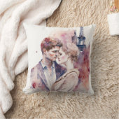 Coussin Jolis couples aquarelles romantiques à Paris cous (Couverture)
