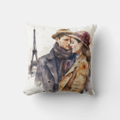 Coussin Jolis couples aquarelles romantiques à Paris jetan (Recto)