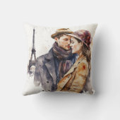Coussin Jolis couples aquarelles romantiques à Paris jette (Verso)