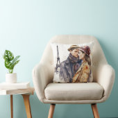 Coussin Jolis couples romantiques à l'aquarelle à Paris je (Chaise)