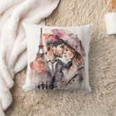 Coussin Jolis couples romantiques aquarelle à Paris (Couverture)