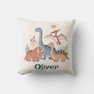 Coussin Jolis dinosaures aquarelle tons terre Boho