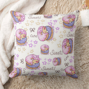 Coussin Jolis donuts Motif sucré féminin Violet Blanc