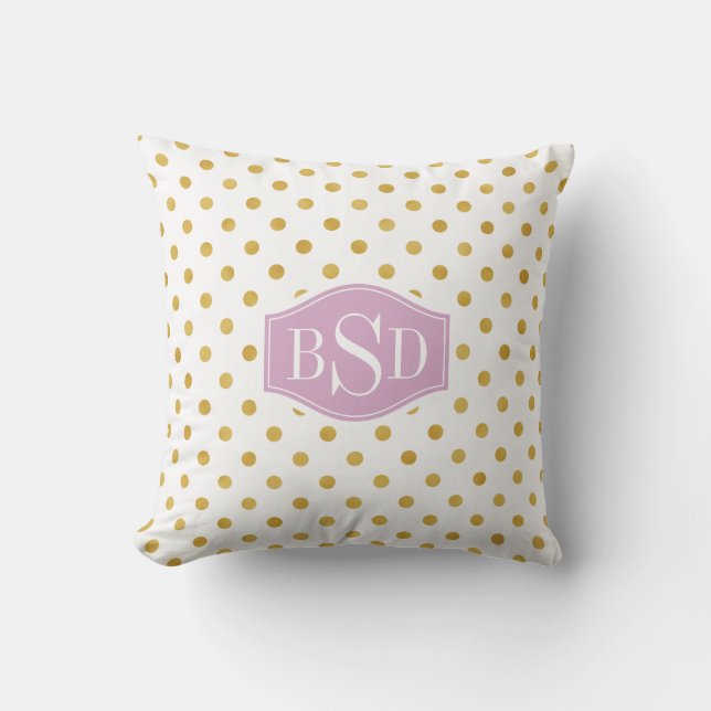 Coussin Jolis motifs de pois dorés et blancs avec monogram (Recto)