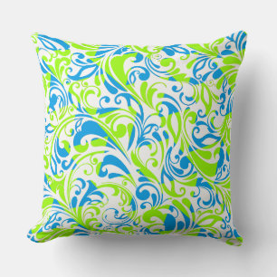 Coussin Jolis motifs floraux mixtes bleu vert