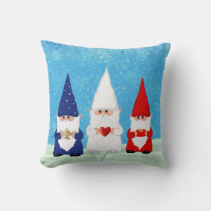 Coussin Jolis nains de Noël habillés en bleu, rouge et bla
